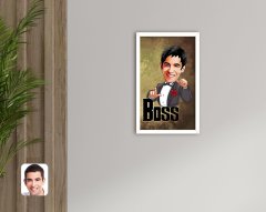 Kişiye Özel Boss Karikatürlü Dekoratif Ahşap Beyaz Çerçeveli Tablo-2