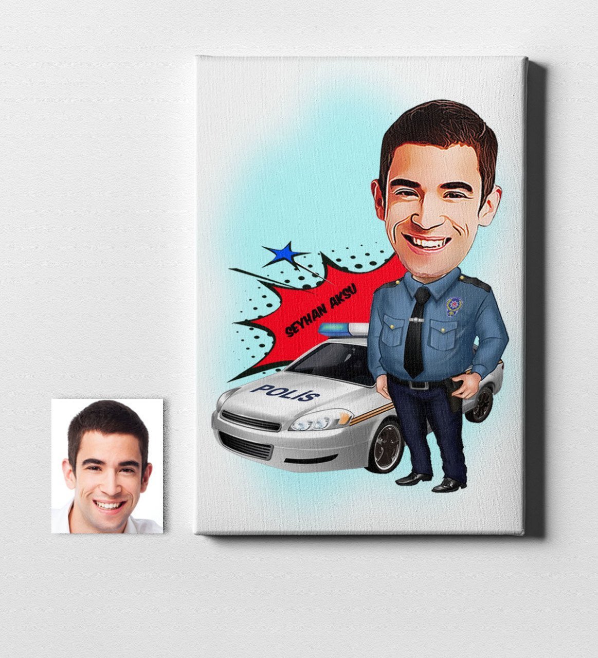 Kişiye Özel Bay Trafik Polisi Karikatür Kanvas Tablo (50 x 70 cm.) 2