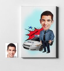 Kişiye Özel Bay Trafik Polisi Karikatür Kanvas Tablo (50 x 70 cm.) 2