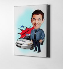 Kişiye Özel Bay Trafik Polisi Karikatür Kanvas Tablo (50 x 70 cm.) 2