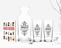 Kişiye Özel Renkli Baskılı Yeşilçam Replikleri Sütoğlan Tasarımlı İkili Rakı Bardağı Karaf ve Cep Kitabı Hediye Seti-1