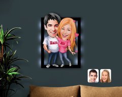 Kişiye Özel Sevgililer Karikatürlü 3D Led Işıklı Ahşap Tablo-5