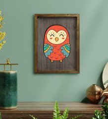 BK Home Baykuş Tasarımlı Doğal Masif Ahşap Çerçeveli Tablo 45x65cm-2