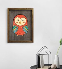 BK Home Baykuş Tasarımlı Doğal Masif Ahşap Çerçeveli Tablo 45x65cm-2