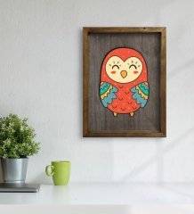 BK Home Baykuş Tasarımlı Doğal Masif Ahşap Çerçeveli Tablo 45x65cm-2