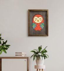 BK Home Baykuş Tasarımlı Doğal Masif Ahşap Çerçeveli Tablo 45x65cm-2