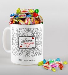 Kişiye Özel Öğretmenimi Seviyorum Kupa ve Haribo Şeker Hediye Seti-1