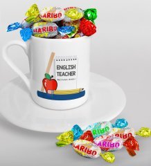 Kişiye Özel İngilizce Öğretmeni Türk Kahvesi Fincanı ve Haribo Şeker Hediye Seti-2