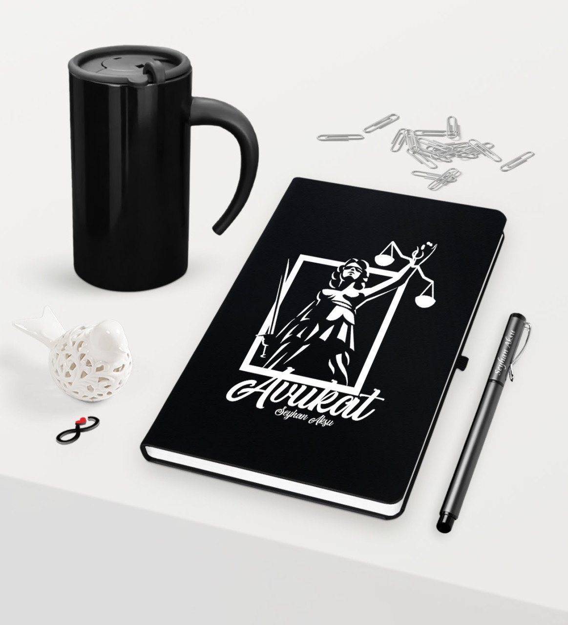 Kişiye Özel Avukat Temalı Siyah Defter Kalem ve Termos Mug Seti  - 16