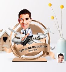 Kişiye Özel Yılın En İyi Bay Kaptan Pilotu Karikatürlü 3D Ahşap Biblo Plaket