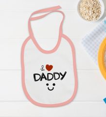BK Kids I Love Daddy Tasarımlı Pembe Bebek Body Zıbın ve Mama Önlüğü Hediye Seti-1