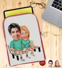 Kişiye Özel Sevgililer Karikatürlü Taşınabilir Koruyucu Tablet Kılıfı & Organizer Çanta - Pembe-55