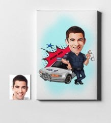 Kişiye Özel Bay Trafik Polisi Karikatür Kanvas Tablo (50 x 70 cm.) 1