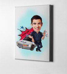 Kişiye Özel Bay Trafik Polisi Karikatür Kanvas Tablo (50 x 70 cm.) 1