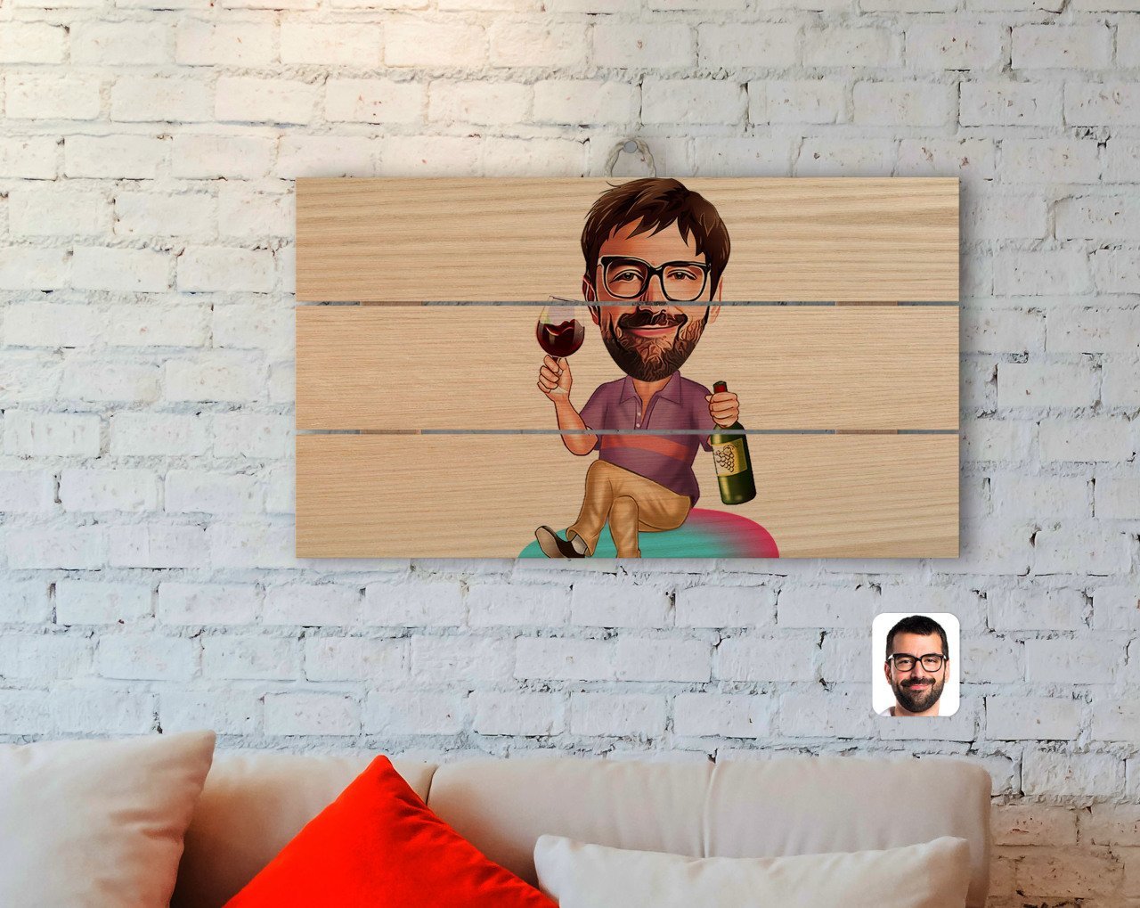 Kişiye Özel Erkek Karikatürlü Otantik Ahşap Palet Tablo-2