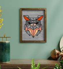 BK Home Baykuş Tasarımlı Doğal Masif Ahşap Çerçeveli Tablo 45x65cm-1