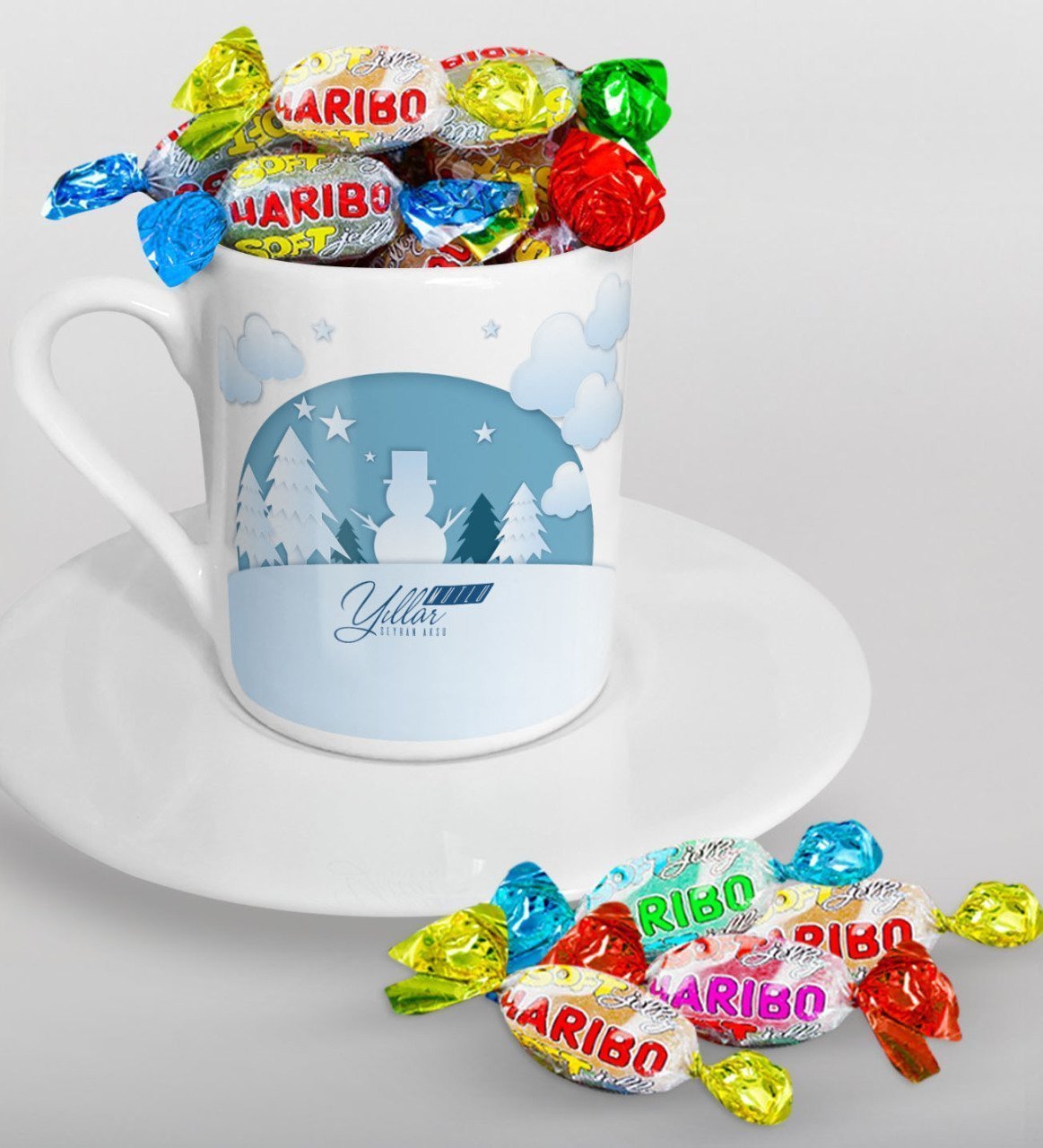 Kişiye Özel Yılbaşı Mutlu Yıllar Türk Kahvesi Fincanı ve Haribo Şeker Hediye Seti-22