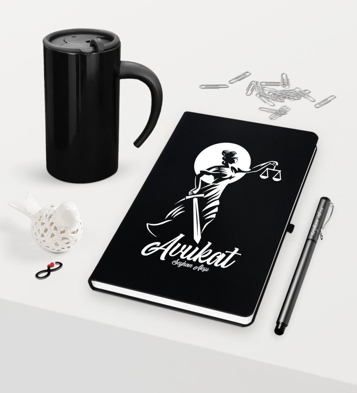 Kişiye Özel Avukat Temalı Siyah Defter Kalem ve Termos Mug Seti  - 15