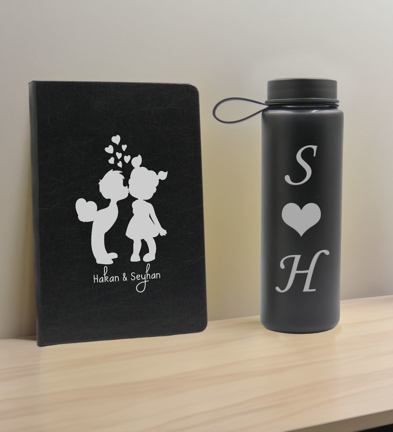 BK Gift Sevgiliye Özel İsimli Siyah Defter ve Cam Matara Hediye Seti-11, Sevgiliye Hediye, Sevgililer Günü, Yeni İş Hediyesi