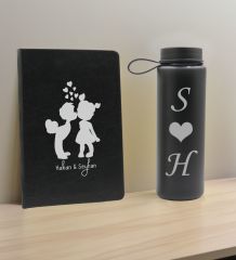 BK Gift Sevgiliye Özel İsimli Siyah Defter ve Cam Matara Hediye Seti-11, Sevgiliye Hediye, Sevgililer Günü, Yeni İş Hediyesi
