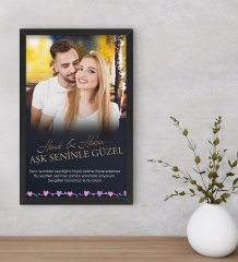 Kişiye Özel Mesajlı Fotoğraflı Dekoratif Ahşap Siyah Çerçeveli Tablo 40x25cm-1