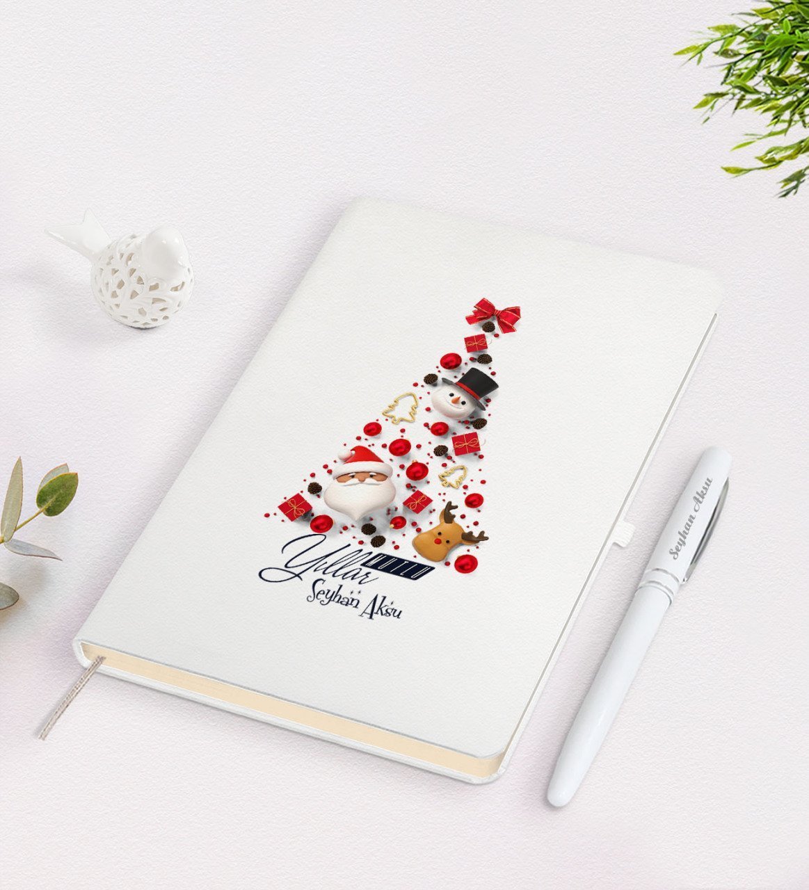 Kişiye Özel Mutlu Yıllar Tasarımlı Beyaz Defter ve Kalem Seti - 7