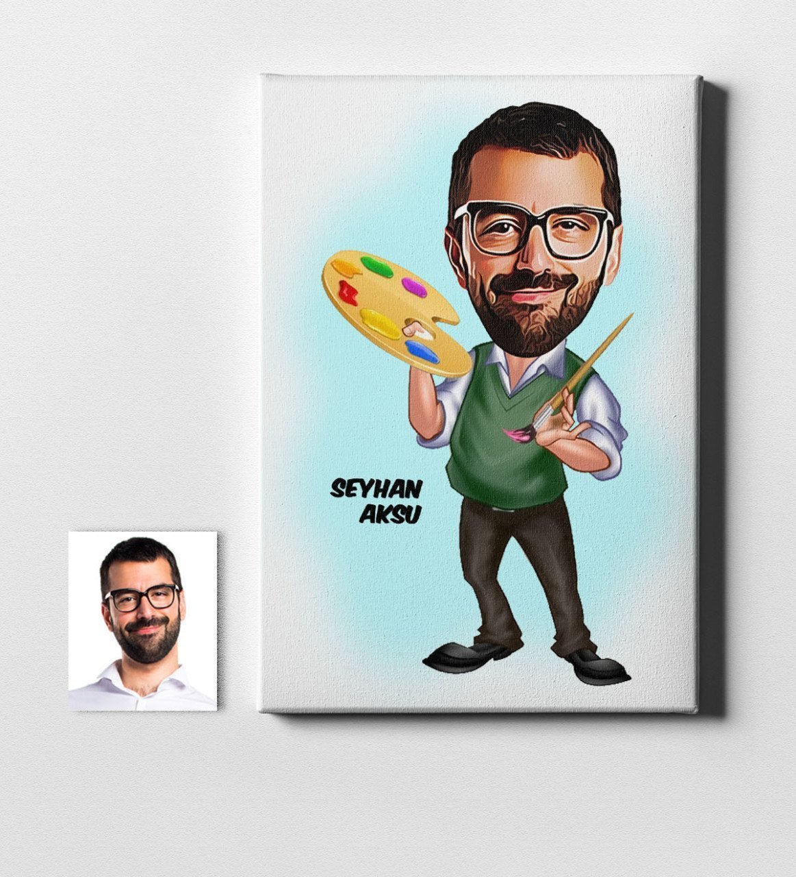 Kişiye Özel Bay Ressam Karikatür Kanvas Tablo (50 x 70 cm.) 1