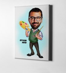 Kişiye Özel Bay Ressam Karikatür Kanvas Tablo (50 x 70 cm.) 1