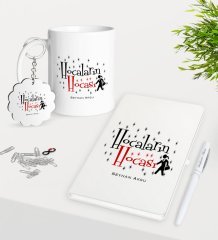 Kişiye Özel Hocaların Hocası Öğretmeni Kupa Anahtarlık Beyaz Defter Kalem Hediye Seti-2