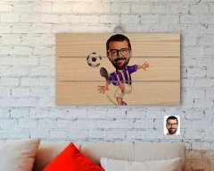 Kişiye Özel Sarı Lacivert Futbolcu Karikatürlü Otantik Ahşap Palet Tablo-1