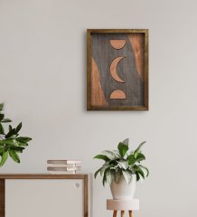 BK Home Ay Tasarımlı Doğal Masif Ahşap Çerçeveli Tablo 45x65cm-3