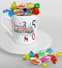 Kişiye Özel İlköğretim Matematik Öğretmeni Türk Kahvesi Fincanı ve Haribo Şeker Hediye Seti