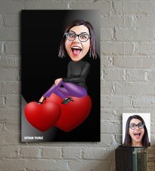 Kişiye Özel Bayan Aşık Karikatür Ahşap Tablo - 1