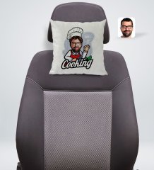 Kişiye Özel Erkek Chef Karikatürlü Kare Araç Koltuk Yastığı-14