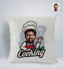 Kişiye Özel Erkek Chef Karikatürlü Kare Araç Koltuk Yastığı-14