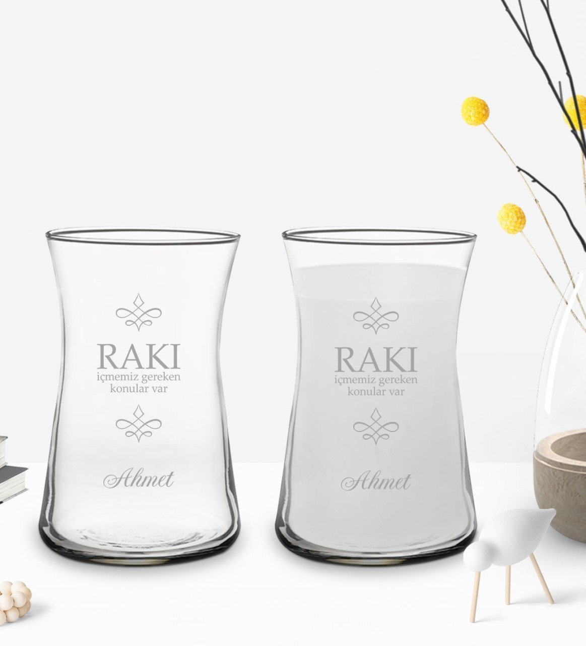 Kişiye Özel Rakı İçmemiz Gereken Konular Var Tasarımlı 2’li Heybeli Çay Bardağı Rakı Kadehi-1