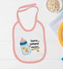BK Kids Bana Sütümü Verin Tasarımlı Pembe Bebek Body Zıbın ve Mama Önlüğü Hediye Seti-1