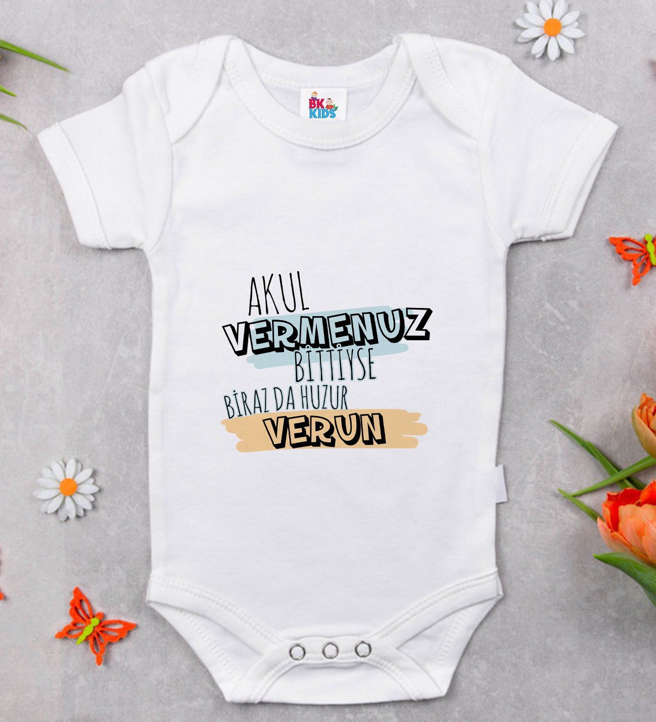BK Kids Akul Vermenuz Bittiyse Tasarımlı Beyaz Bebek Body Zıbın-1