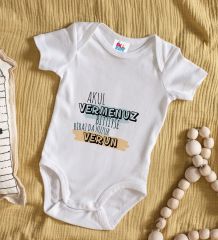 BK Kids Akul Vermenuz Bittiyse Tasarımlı Beyaz Bebek Body Zıbın-1