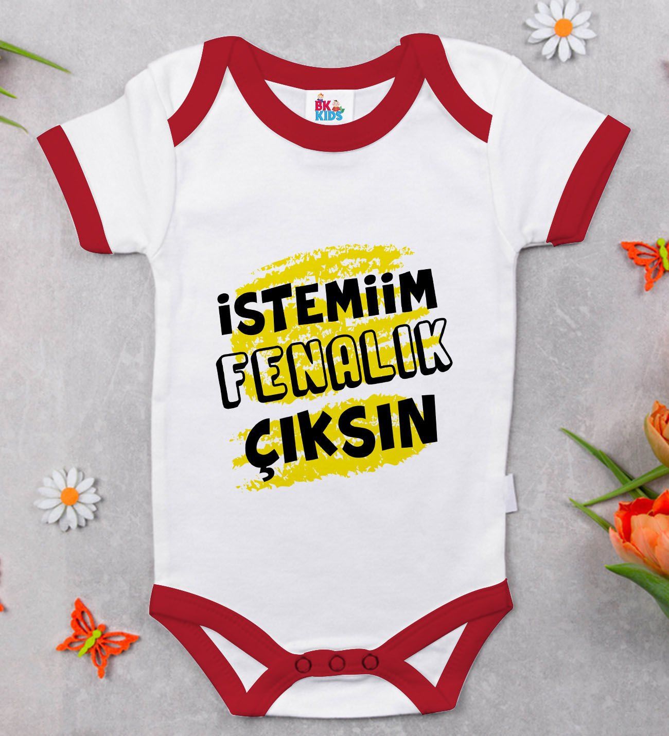 BK Kids İstemiim Fenalık Çıksın Tasarımlı Kırmızı Bebek Body Zıbın-1