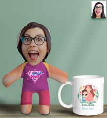 BK Gift Kişiye Özel İsimli Pembe Anne Bebek Yastık ve Kupa Bardak Hediye Seti-4, Anneye Hediye, Anneler Günü Hediyeleri