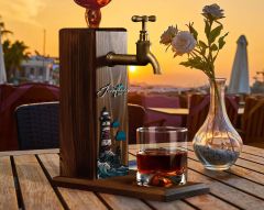 BK Gift Kişiye Özel Kabartma İsimli Tarihli Landscape Tasarımlı Musluklu Ceviz Ahşap Şarap Standı-10, Viski Çeşmesi, Babaya Hediye, İçecek Dispenseri