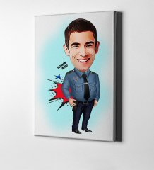 Kişiye Özel Bay Polis Karikatür Kanvas Tablo (50 x 70 cm.) 3