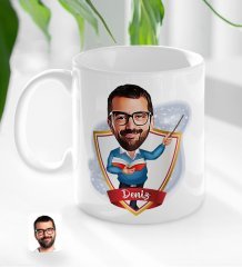 Kişiye Özel İsimli Erkek Öğretmen Karikatürlü Beyaz Kupa Bardak-2