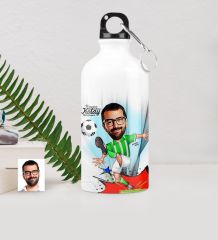 Kişiye Özel Bay Futbolcu Yeşil Beyaz Karikatürlü Metal Suluk (500 ml.) 1