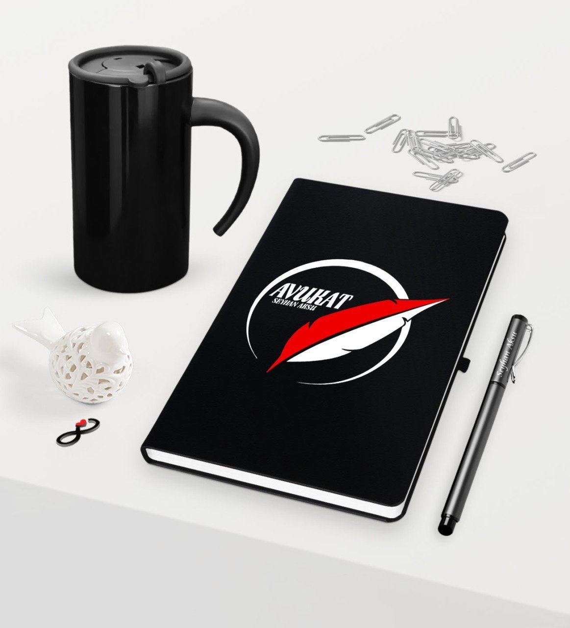Kişiye Özel Avukat Temalı Siyah Defter Kalem ve Termos Mug Seti  - 13