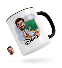 Kişiye Özel Erkek Öğretmen Karikatürlü Siyah Kupa Bardak-1