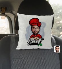 Kişiye Özel Erkek Chef Karikatürlü Kare Araç Koltuk Yastığı-10