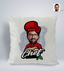 Kişiye Özel Erkek Chef Karikatürlü Kare Araç Koltuk Yastığı-10