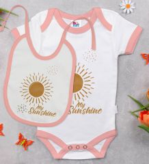 BK Kids My Sunshine Tasarımlı Pembe Bebek Body Zıbın ve Mama Önlüğü Hediye Seti-1